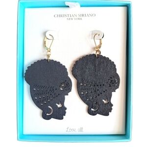 Christian Siriano Earrings Black African Women Natural Hair Afro Wood Dangle